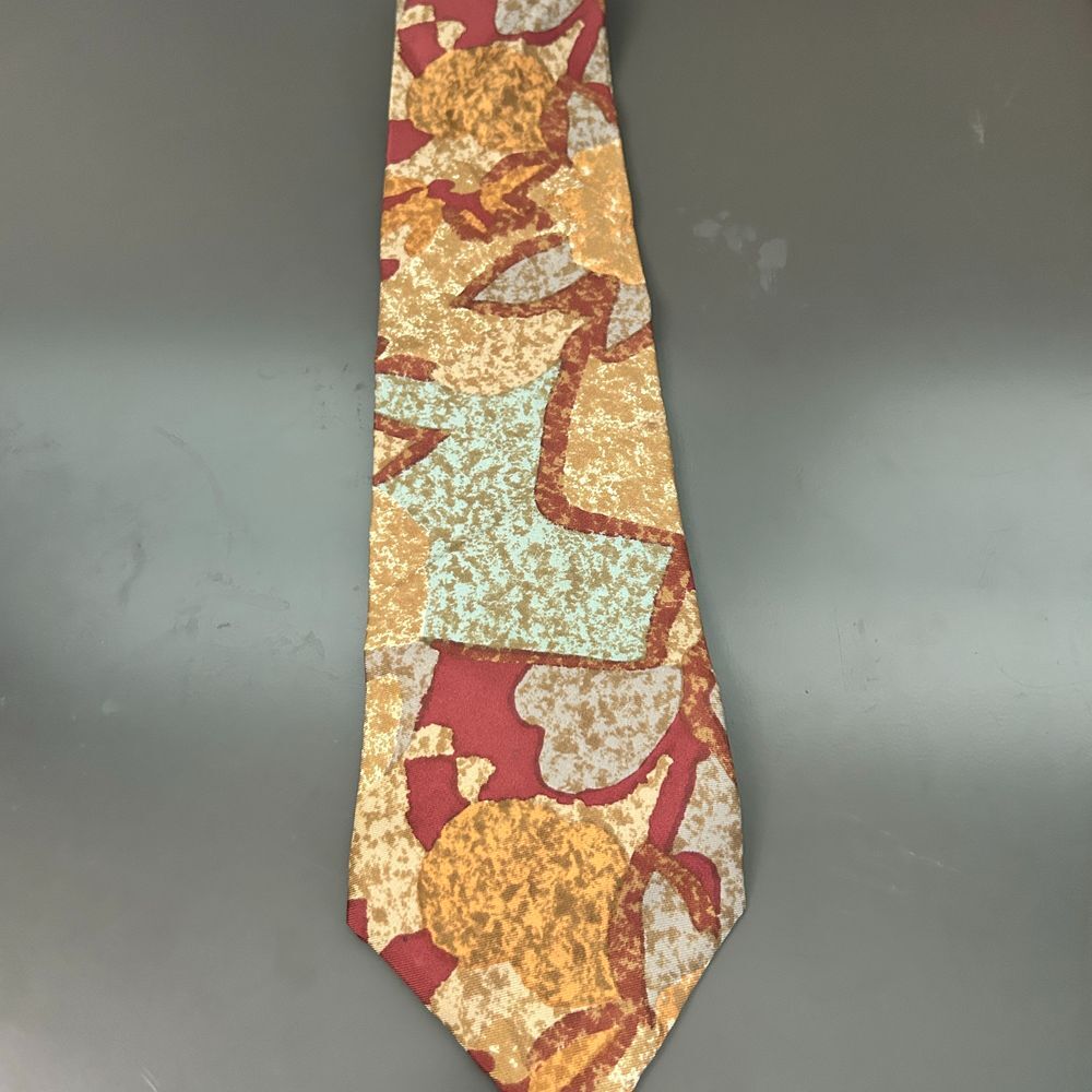 MBP Silk Italian Men's Tie‎ Brown, Red, Blue Geometric Fall Formal Office